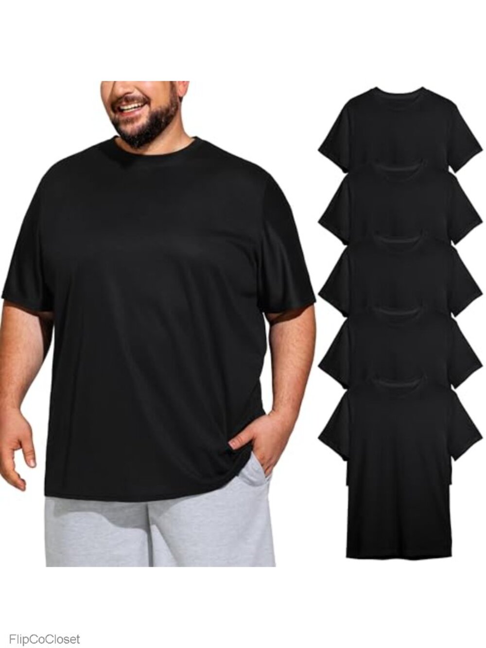 Big & Tall Men's Dry Fit Moisture Wicking Crew Neck T-Shirts Gym Running Casual